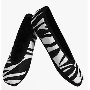NEW NuFoot Women's Zebra Print Foldable Slip Resistant Ballet Flats Slippers, M